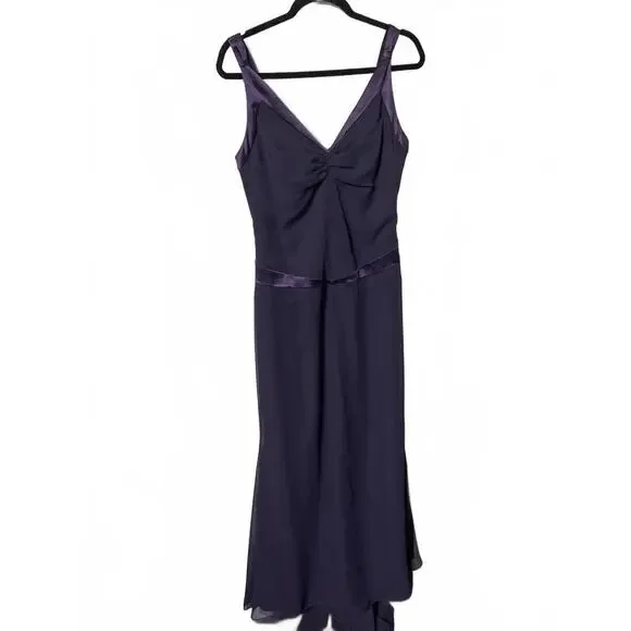 Vera Wang Bridesmaid Elegant Eggplant Dress Satin Trim 12 - Picture 2 of 7